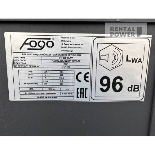 Генератор дизельний FOGO FD 80 W-ST (62 кВт)