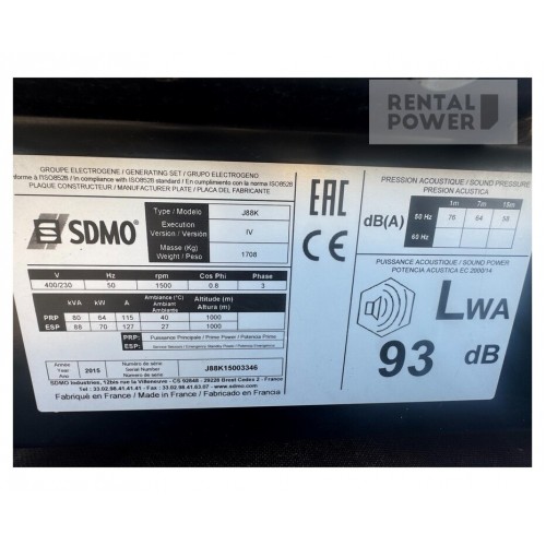 Генератор дизельний SDMO J88K (64кВт) з напрацюванням