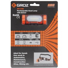 Ліхтарик налобний акумуляторний LED-220, 3W COB, 150 люмен Groz 55052