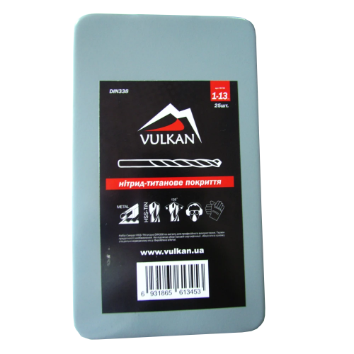 Набір свердел по металу 25 шт Ø 1-13 мм з титаново-нітридним покриттям VULKAN HSS TiN