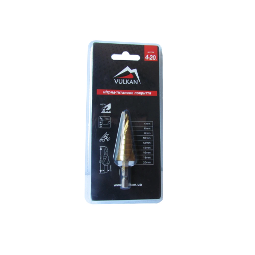 Свердло ступінчасте VULKAN HSS TiN (4-20мм, 9 ступенів)