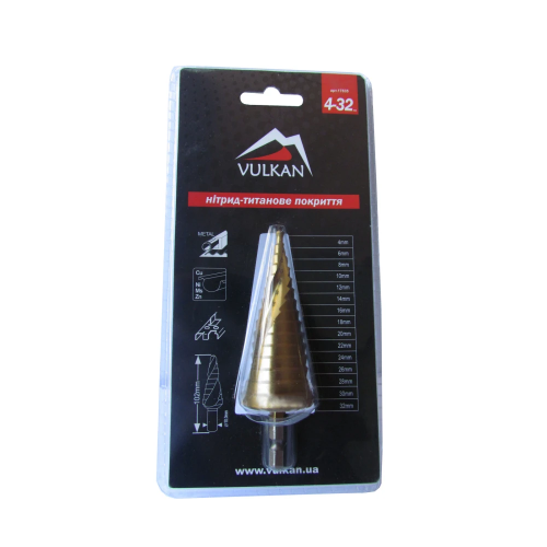 Свердло ступінчасте VULKAN HSS TiN (4-32мм, 15 ступенів)