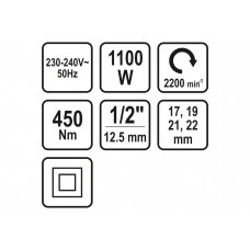 Гайковерт ударний мережевий STHOR 1/2" 1100 Вт 450 Нм + насадки 17, 19, 21, 22 мм