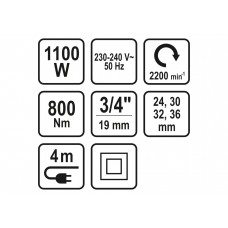 Гайковерт ударний мережевий STHOR 3/4" 1100 Вт 800 Нм + насадки 24, 30, 32, 36 мм