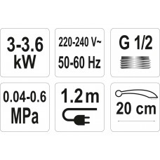 Нагрівач води проточної мережевий FALA до 60°С, 3 кВт, тиск 0,04-0,6 MPa, гусак l=20 см