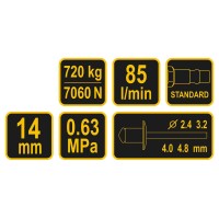 Пневмозаклепочник VOREL для заклепок 2.4-4.8 мм 85 л/хв