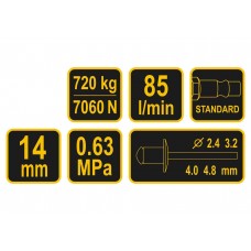 Пневмозаклепочник VOREL для заклепок 2.4-4.8 мм 85 л/хв