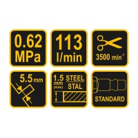 Ножиці пневматичні матричні VOREL 1/4" 3500 різ/хв 1.5 мм 0.62 Мпа 113 л/хв
