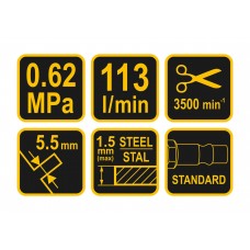 Ножиці пневматичні матричні VOREL 1/4" 3500 різ/хв 1.5 мм 0.62 Мпа 113 л/хв