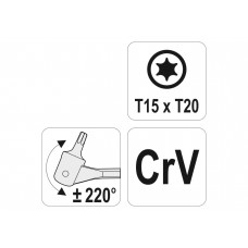 Ключ TORX двосторонній на шарнірах YATO Т15 х Т20 202 мм Cr-V