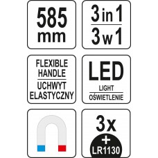 Схоплювач магнітний на гнучкому тримачі YATO 585 мм з LED підсвіткою