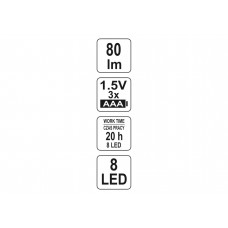 Ліхтар світлодіодний YATO 8 LED 80 лм 3 x ААА