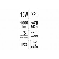 Ліхтар світлодіодний XPL CREE YATO 10 Вт 1000 лм 4 х С/R14