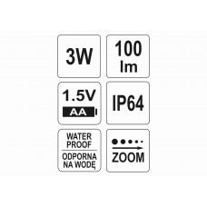 Ліхтар кишеньковий світлодіодний YATO 3 Вт 100 лм 100 х 25 мм 1 х АА