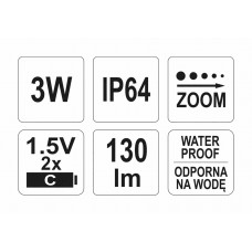 Ліхтар водонепроникний світлодіодний YATO 3 Вт 130 лм 228 х 47 мм 2 x C/R14