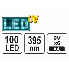 Ліхтар ультрафіолетовий з окулярами для перевірки банкнот YATO 100 LED 6 x AA 395 нм