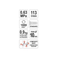 Дриль пневматичний YATO 1/4" 10 мм 1800 об/хв 113 л/хв
