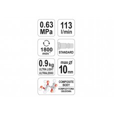 Дриль пневматичний YATO 1/4" 10 мм 1800 об/хв 113 л/хв