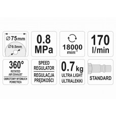 Різак пневматичний YATO 1/4" 75 x 9.5 мм 18000 об/хв 170 л/хв