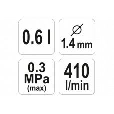 Пульверизатор YATO HVLP 1.4 мм з верхнім баком 0.6 л