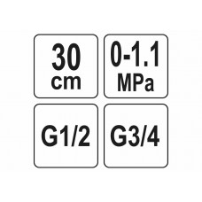 Манометр для вимірювання тиску води YATO 3/4" 1/2" шланг- 30 см 1.1 Мпа