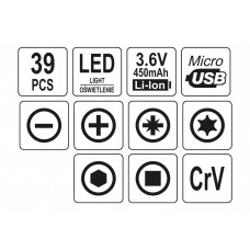 Викрутка акумуляторна з набором біт YATO Li-Ion 3.6В 450 мАгод LED-підсвітка HEX-1/4" 39 шт + кейс