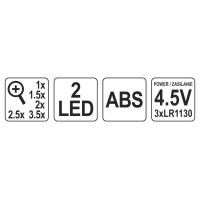 Лінза на голову з підсвіткою YATO 2 LED 5 шт з кратністю 1х, 1.5х, 2х, 2.5х, 3.5х