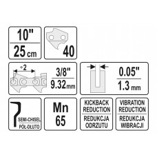 Ланцюг YATO l= 10"/ 25 см (40 ланок) для ланцюгових пил з направляючою шиною YT-84925