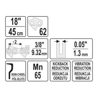 Ланцюг YATO l= 18"/ 45 см (62 ланки) для ланцюгових пил з направляючою шиною YT-849355
