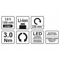 Викрутка акумуляторна YATO Li-Ion 3.6 В 1.3 Агод 3 Нм